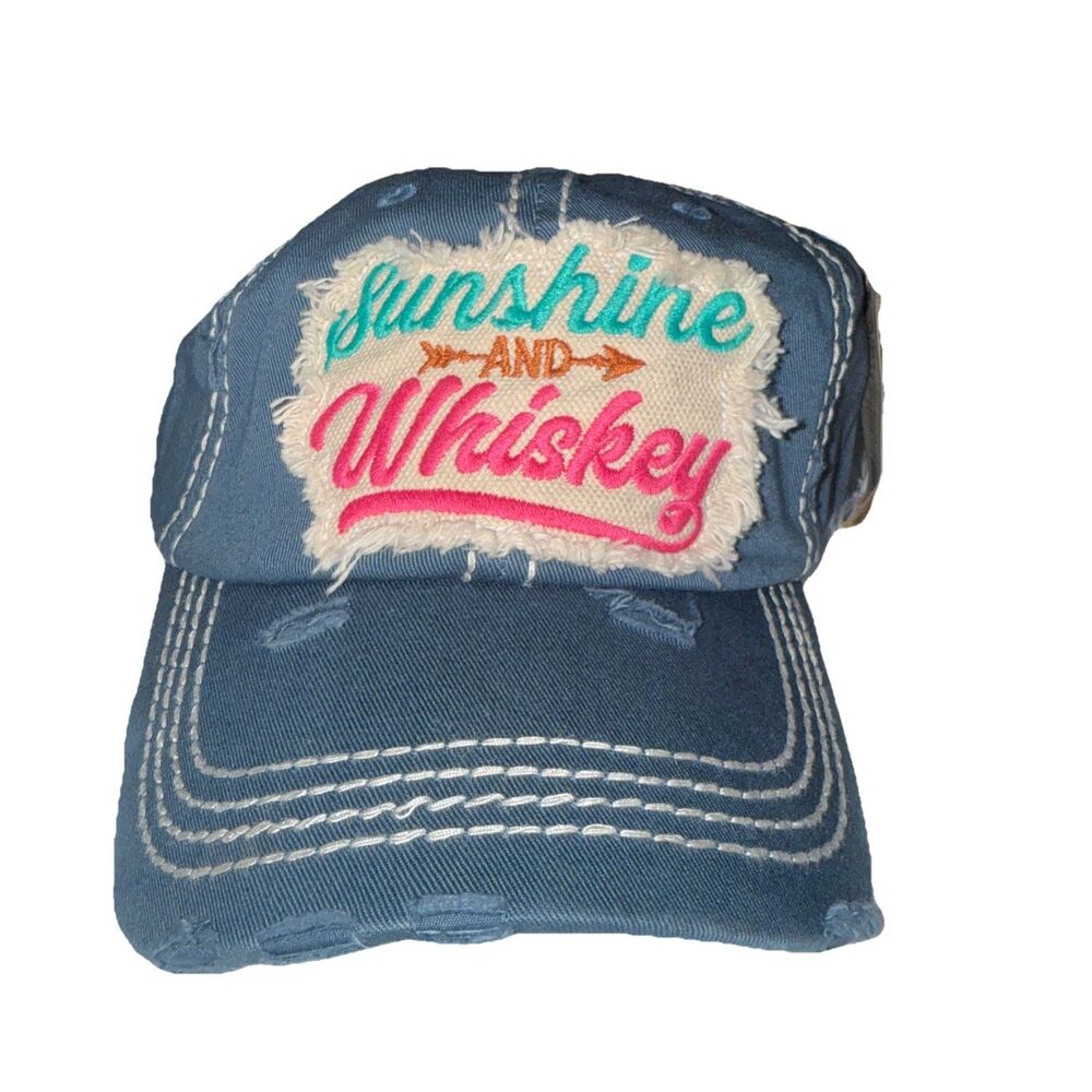 Blue Baseball Cap Sunshine & Whiskey monogrammed #hat #distressed super cute!